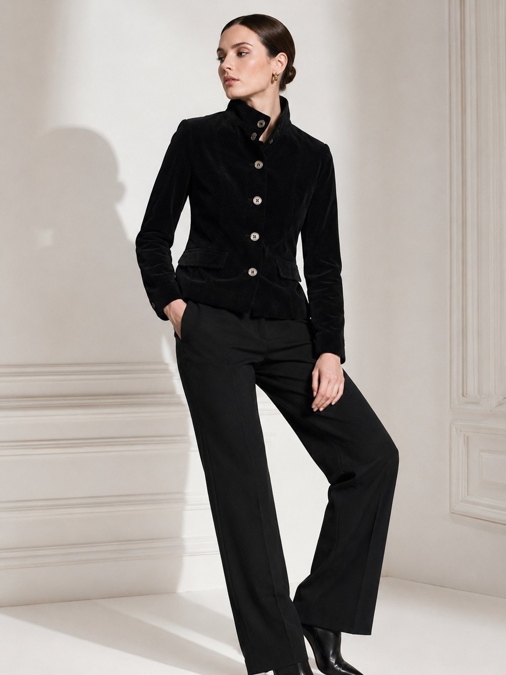 Michael Kors Black Velvet Jacket S Cropped Button Front Blazer Cotton Luxury